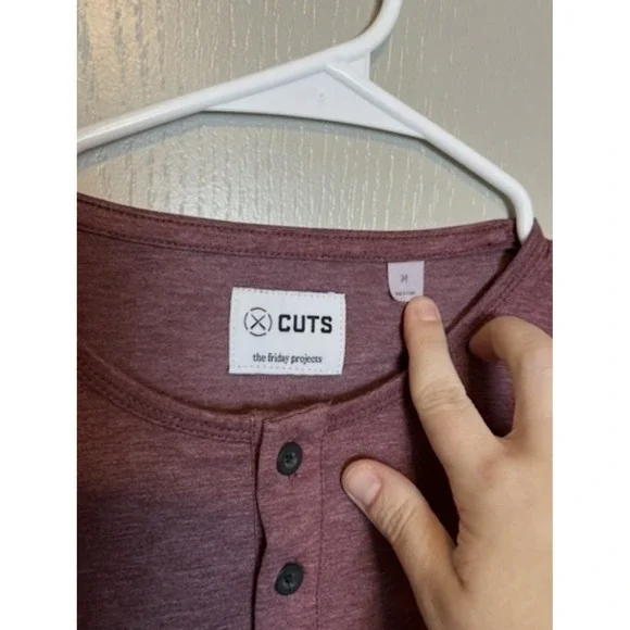 Cuts Curve Hem Pyca Pro Long Sleeve Henley Shirt Mens Purple Stretch Casual City - Picture 4 of 6